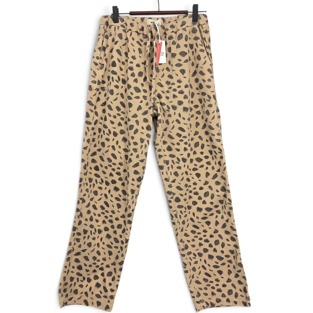 Marine Layer Denim Drawstring Pants S Animal Print Tan Black Straight Leg NWT